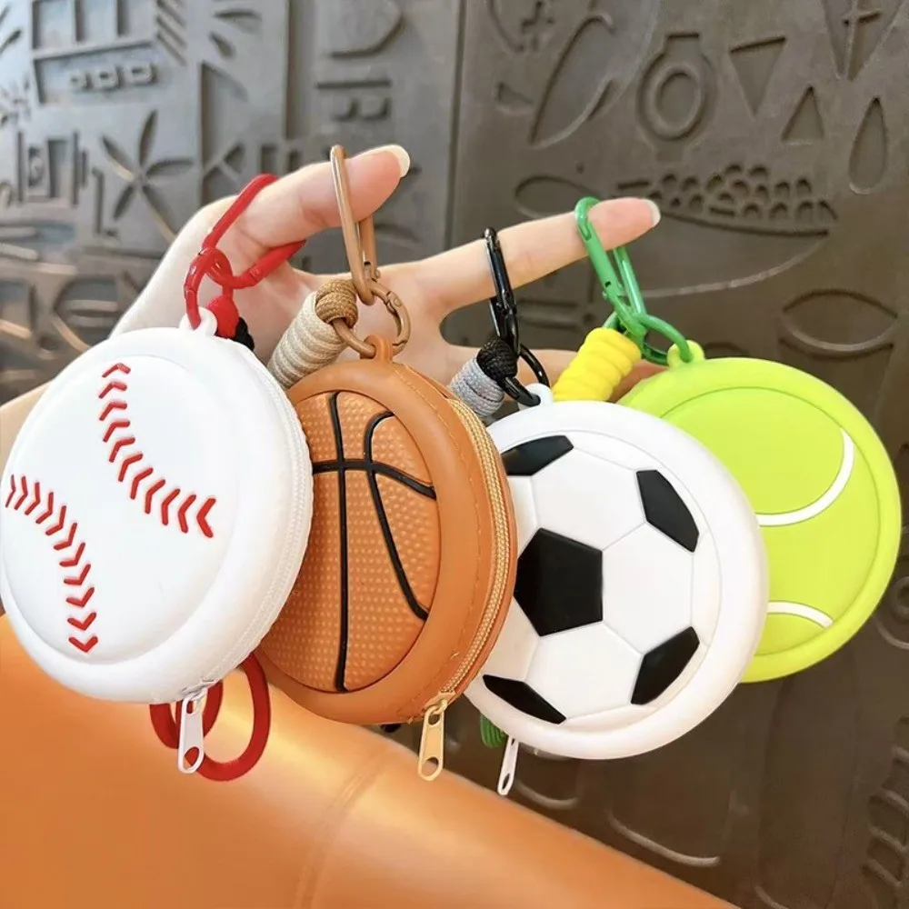 

New Cartoon Sporty Storage Bag Basketball Football Keychain Coin Purse Volleyball Baseball Bag Pendant Earphone Case
