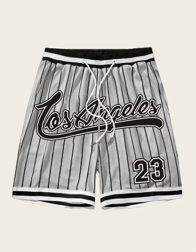 Fashion Los Angeles NO.23 Men Loose Basketball Shorts Drawstring Quick Dry Striped Shorts Summer Unisex Casual Streetwear Shorts