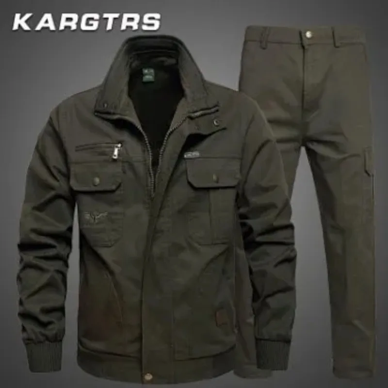 Men's Spring Autumn Thick Workwear Set Wear Resistant Multi Pocket Labor Uniform For Welding Construction Site Work - view 3