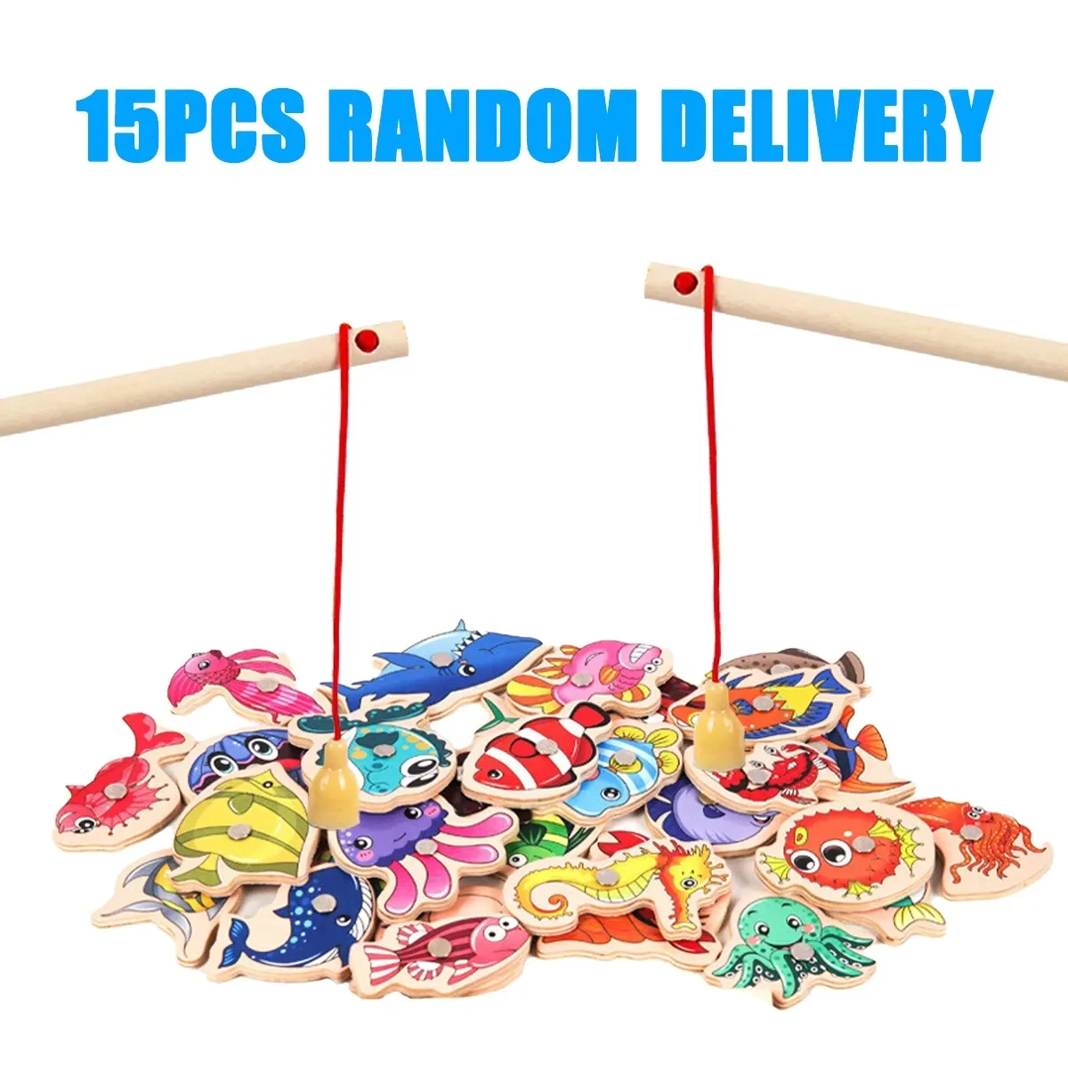 ألعاب صيد السمك المغناطيسية الخشبية من مونتيسوري - الإدراك البحري، التعليم المبكر، تطوير الدماغ، لعبة الوالدين والطفل للأطفال الأولاد والبنات