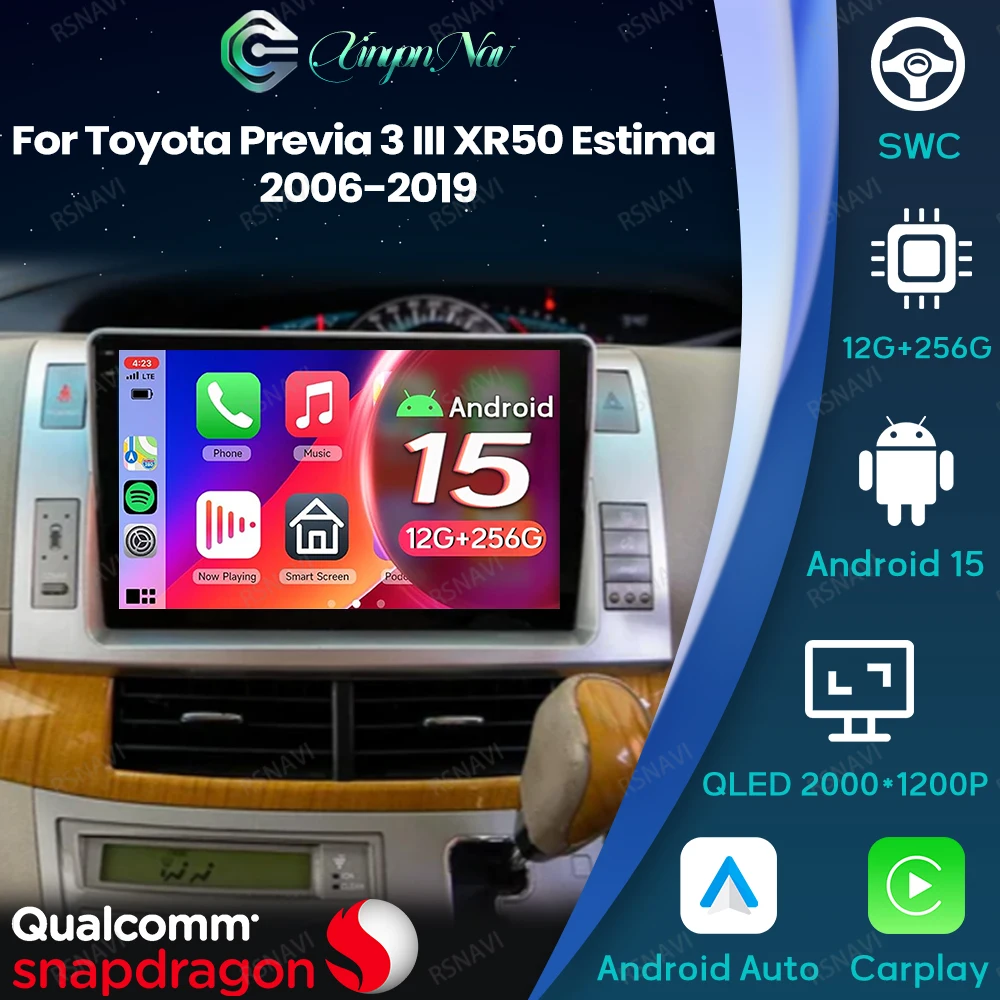 

Android 15 для Toyota Previa 3 III XR50 Estima 2006-2019 5G WIFI DSP Qualcomm Мультимедийное автомобильное радио GPS 4G LTE Головное устройство BT AUTO