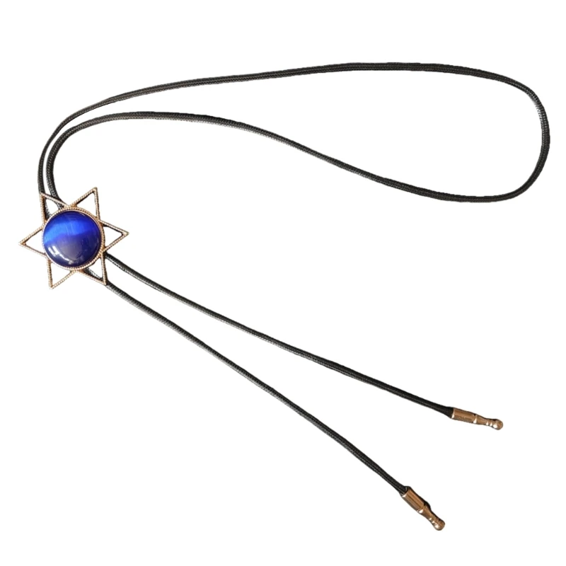 

Adjustable Length Cowboy Bolo Tie with Hexagon Star Stone Pendant for Unisex Fashion Jewelry Accessory Necktie Necklace