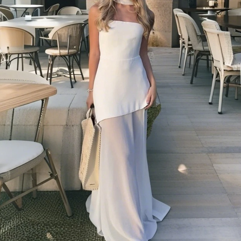 

In Autumn 2025, Women's Elegant Temperament and Long Slit Dress with Tube Top