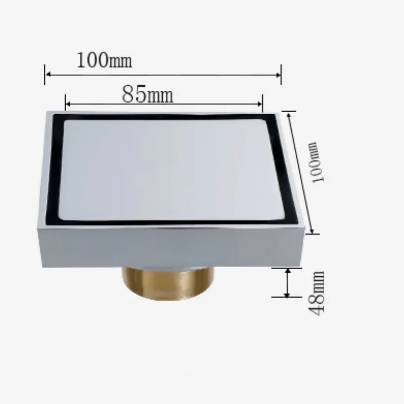 Bathroom Brass Floor Drain Square Tile Insert Invisible Floor Drain 100x100mm Bathroom Balcony Anti Odor Shower Drain