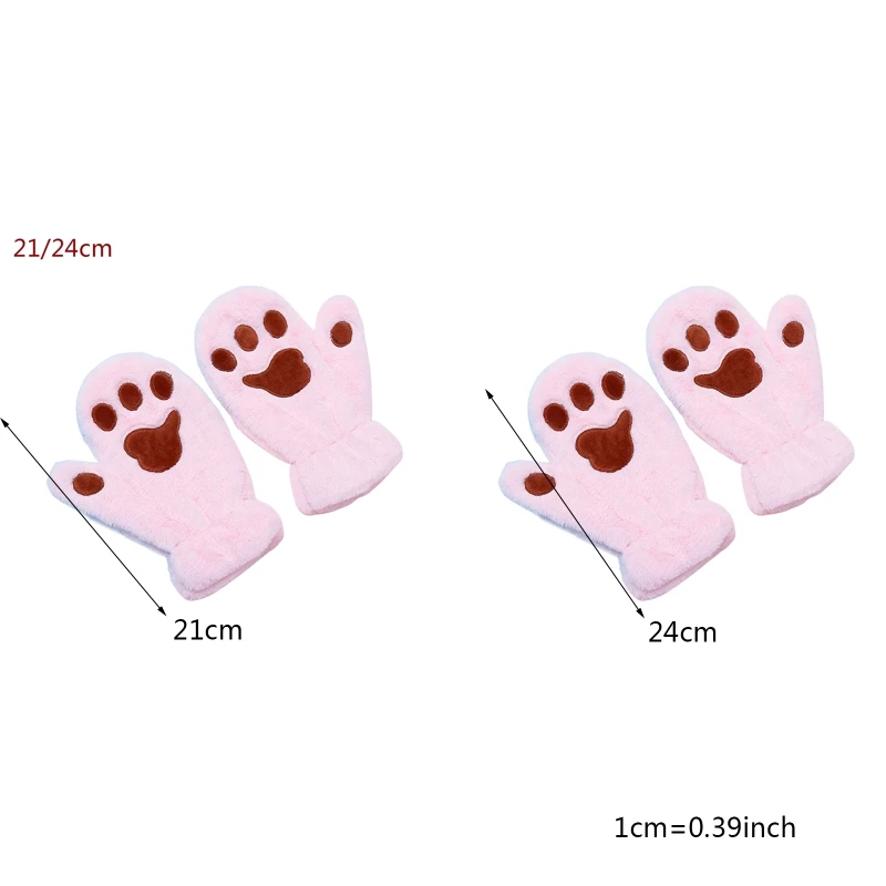 1คู่สำหรับCat ClawหมีPawฤดูหนาวPlushถุงมือน่ารักแมวฮาโลวีนคอสเพลย์Full Finger Mittensความร้อนมืออุ่นH9ED