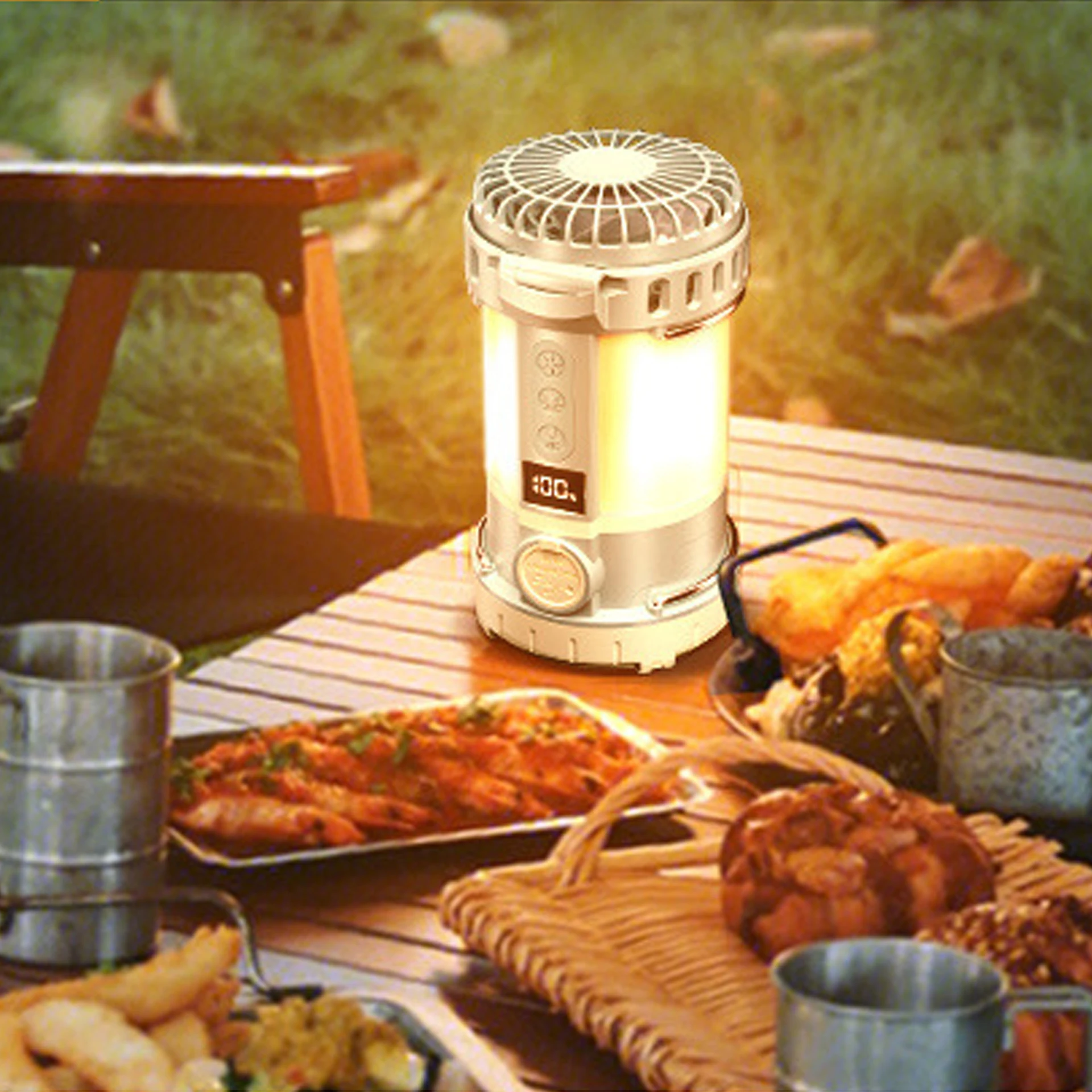 

Rechargeable Outdoor Camping Light with Cooling Fan, 2000LM LED, IP54 Waterproof, Portable Handle for Tent/Hiking