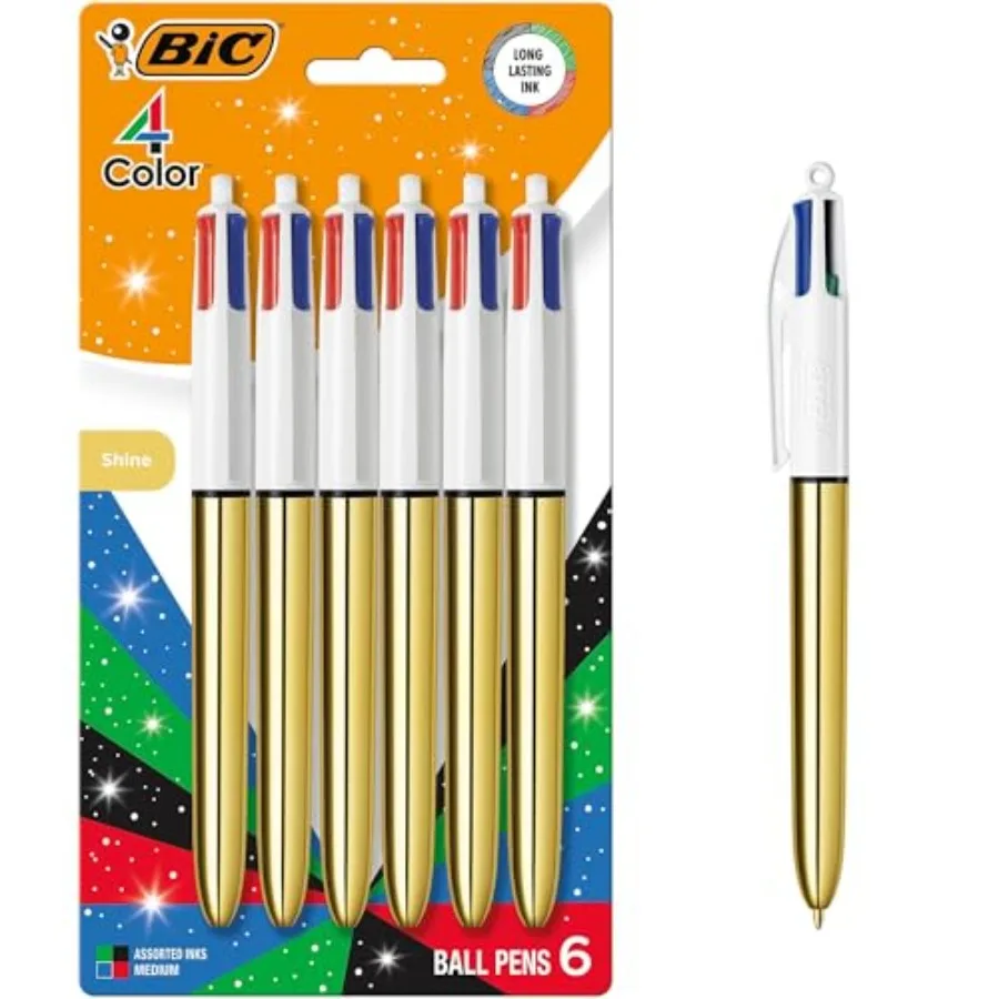 

4 Color Shine Retractable Ballpoint Pen, Versatile 1.0 mm Medium Point, 6-Count in Assorted Ink