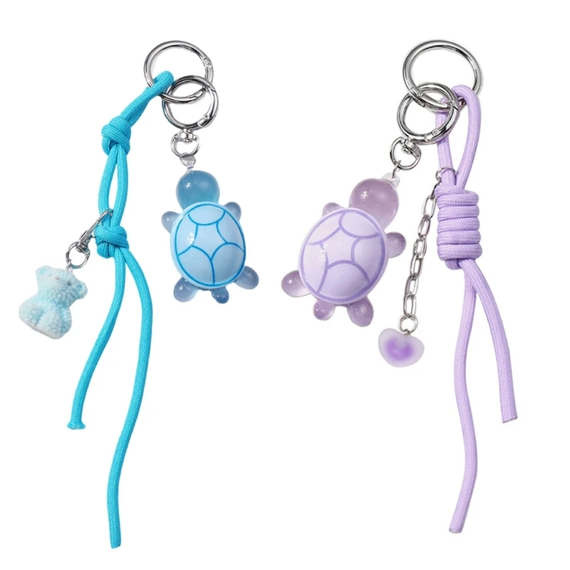 Adorable Resin Turtles with Bear Charm Key Rings for Handbags and Backpacks