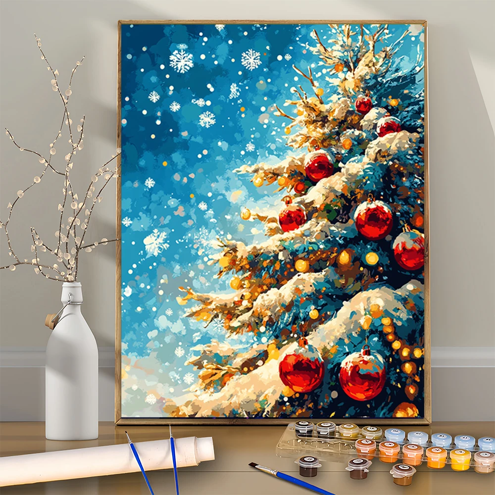 

1Pcs Snowfall on Christmas Tree DIY Acrylic Digital Painting Kit For Beginners Home Wall Decor Frame Not Included
