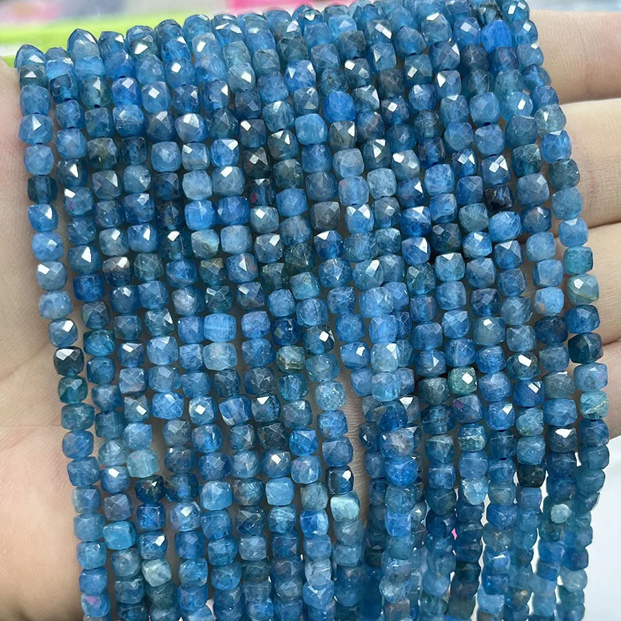 

Natural Crystal Blue Apatite Sugar Shape Stone Bead Faceted Loose Beads Spacer For Jewelry Making DIY Necklace Bracelet 15''4mm