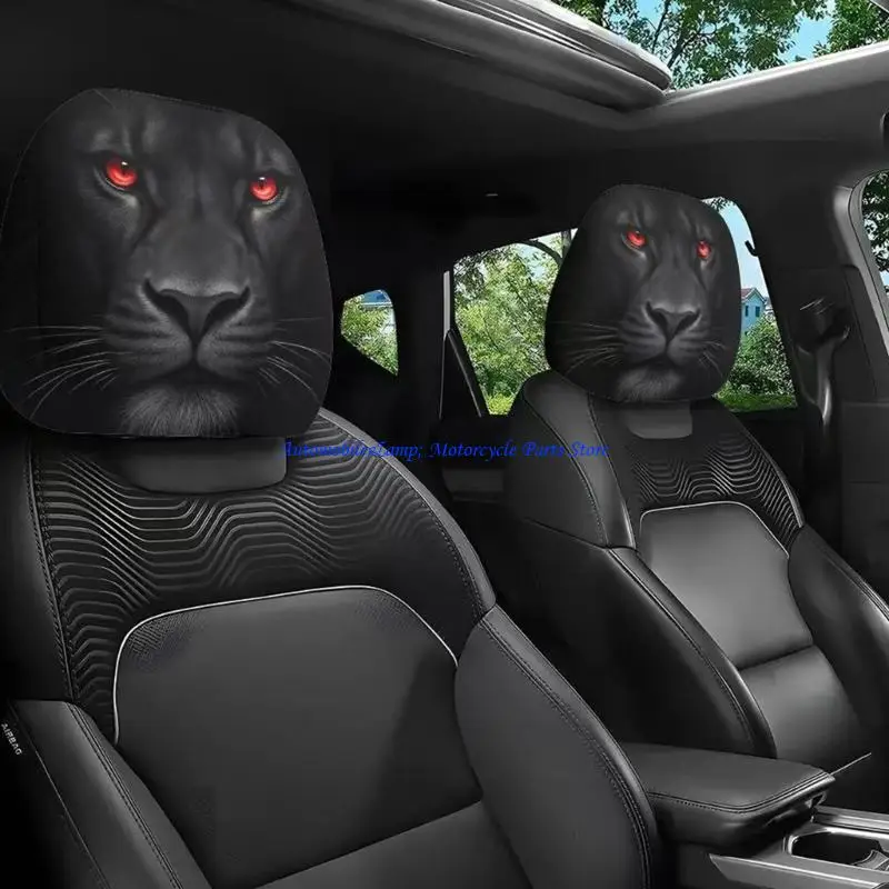 H7BD Double Auto Headrest Protector Polyester Component Bear/ Designs for Vehicle