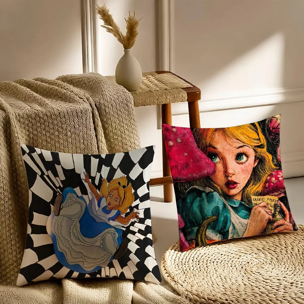 A-Alice's Adventures in Wonderland Cushion Cover Pillowcase Anti-dustmite living Room Sofa Decor Cushion Room