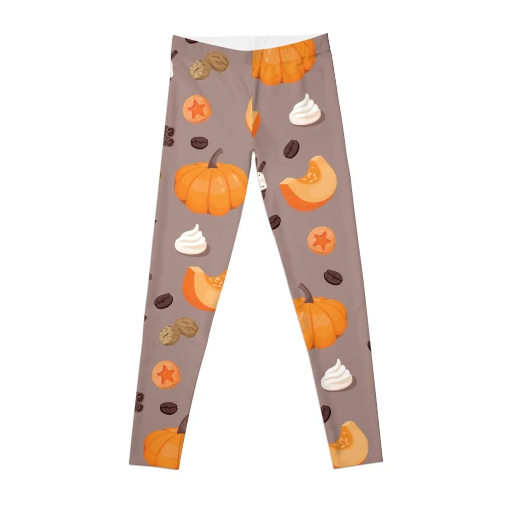 Cute Thanksgiving Orange Pumpkin Coffee Pattern Leggings gym womans Jogger pants workout shorts Womens Leggings