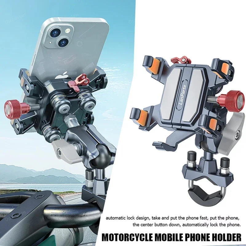 Metal Alloy Shockproof Motorcycle Phone Holder Vibration Dampener 360 Rotation Motorbike Bicycle Bike Scooter Phone Stand Mount