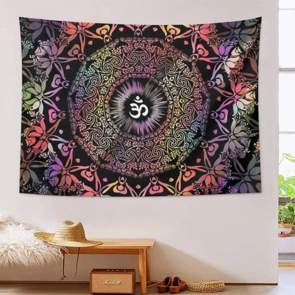 Mandala Om Zen Yoga Hippie Meditatie Gedrukt Tapijt, Decoratief Tapijt Geschikt Voor Woonkamer En Slaapkamer Decoratie