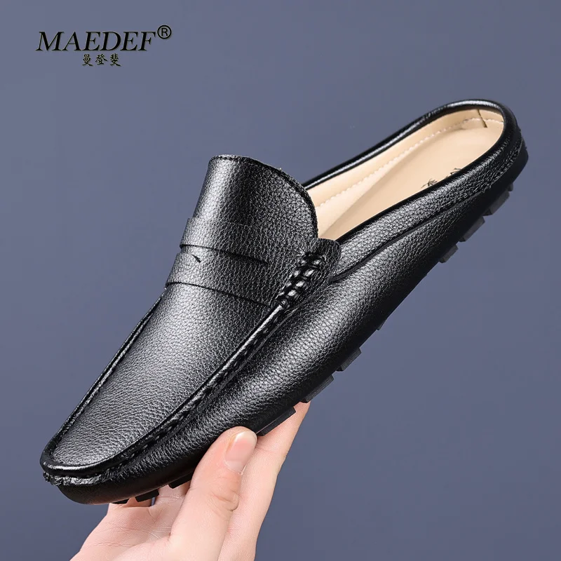 Summer Men Loafers Casual Shoes Fashion Handmade Leather Driving Slippers Mens Moccasins Slip on Flats Male Outdoor Slippers