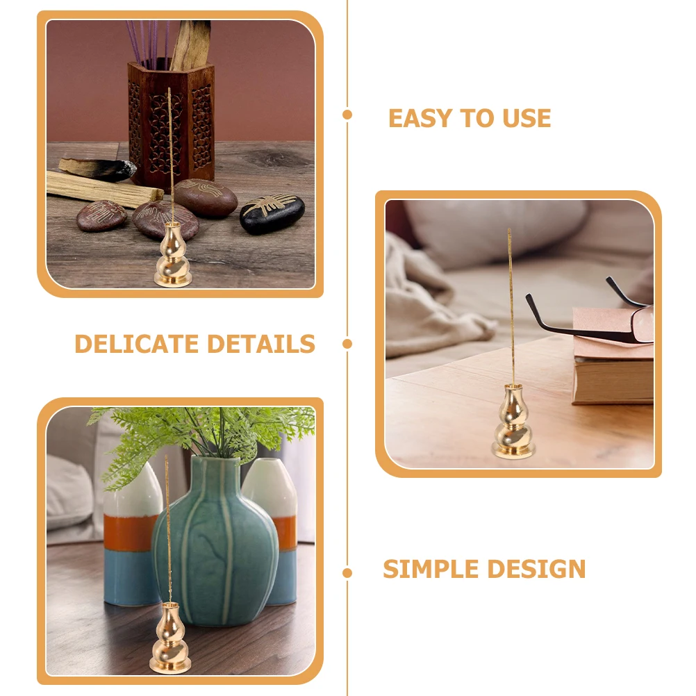 

2pcs Copper Gourd Shape Incense Stick Holder Vintage Decorative Burner For Aromatherapy Room Desktop Use Retro Censer
