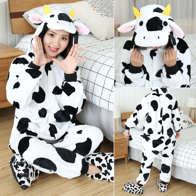 Adults Kids Cow Onesie Soft Long Sleeves Pajamas Home Clothes Women Men Anime Cosplay Costumes For Christmas Halloween Party