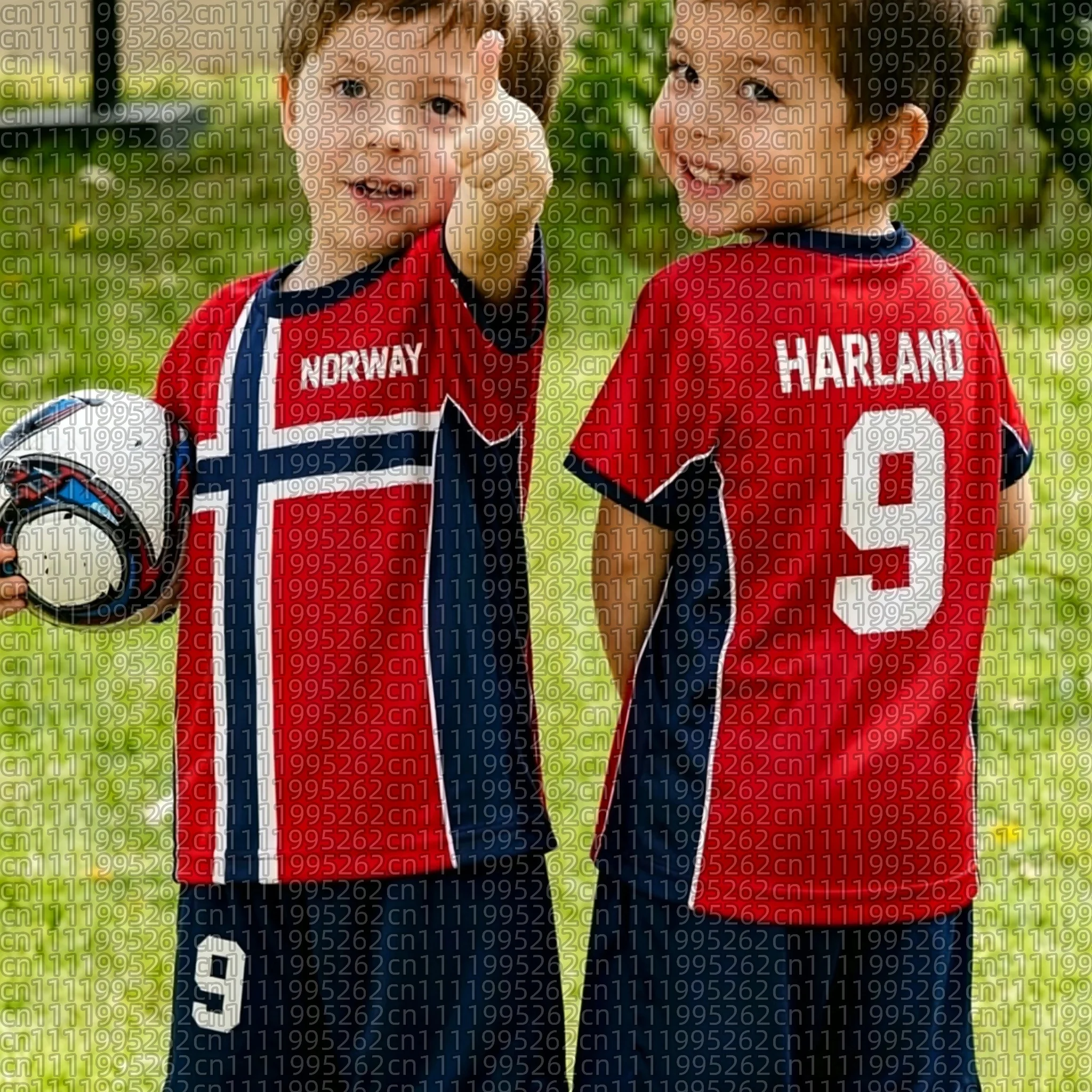 26 Boys' Haaland No. 9 Soccer Jersey, T-Shirt, and Shorts Set – Norway Men's Soccer Fan Gear – Kids' Matching Family Outfit