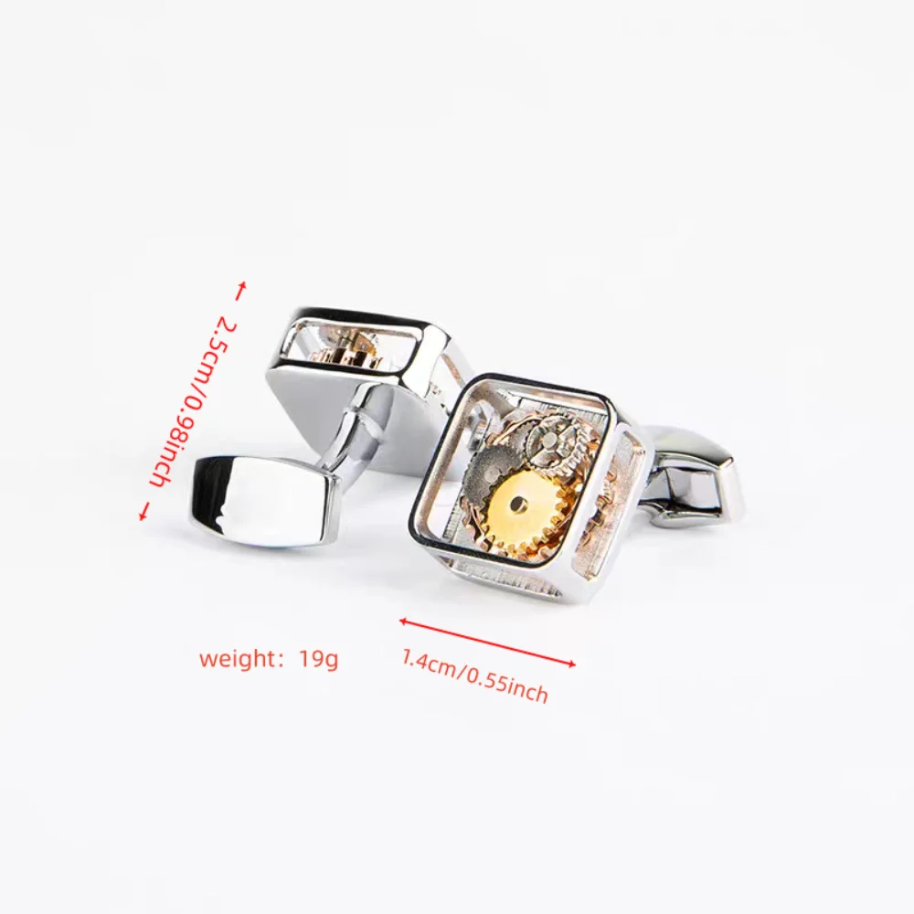 Steampunk Gear Cufflinks For Men Square Hollow Mechanical Movement Cuff Links Business Formal Shirt Jewelry Gift For Gentleman