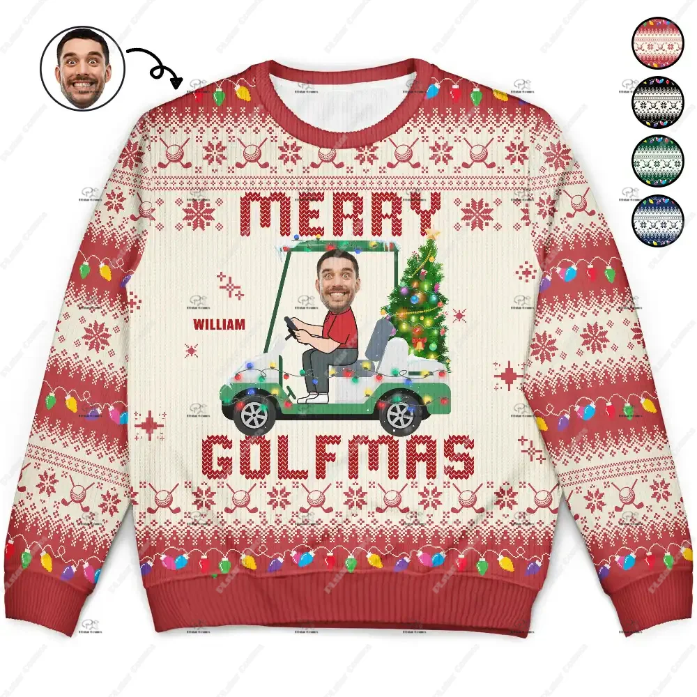 Custom Name Photos Christmas Couple Family Pet Outfit Vintage Ugly Sweater 3DPrint Harajuku Pullover Casual Funny Long Sleeves 8