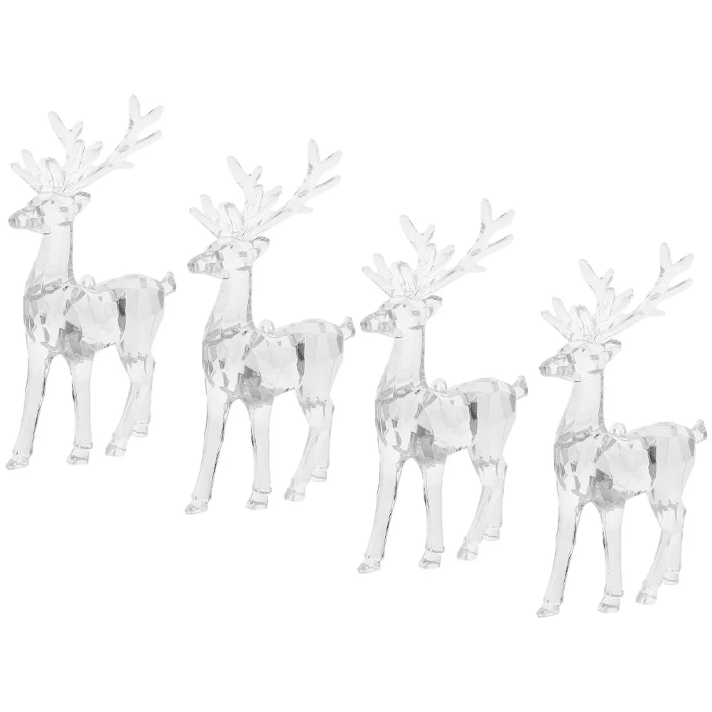 4 Pcs Transparent Christmas Reindeer Office Decor Figurines Decorations Crystal Cabinets Decors Room Acrylic Elk Statues Child