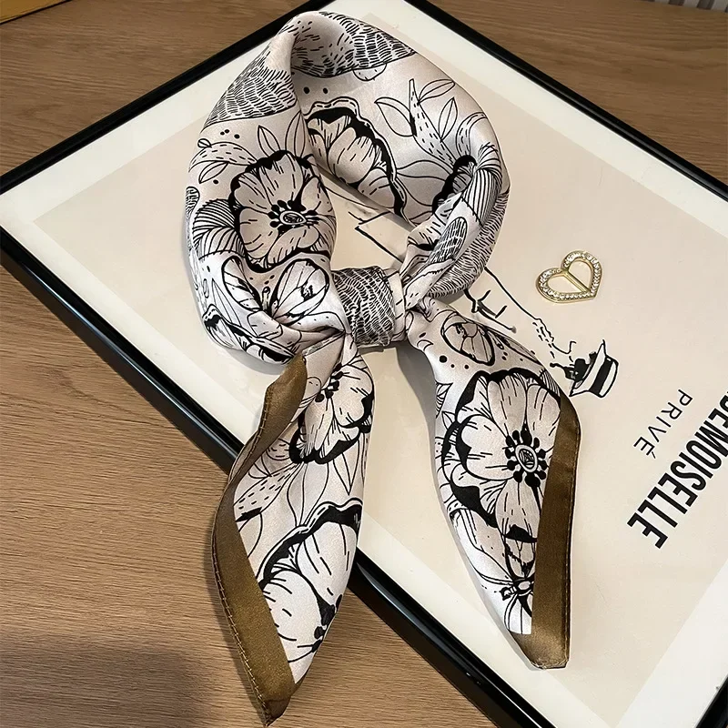 100% Silk Square For Women Classical Skull Printed Bandanna Spring Summer Ladies Fashion Light Headscarf Shawl High Quality 2025