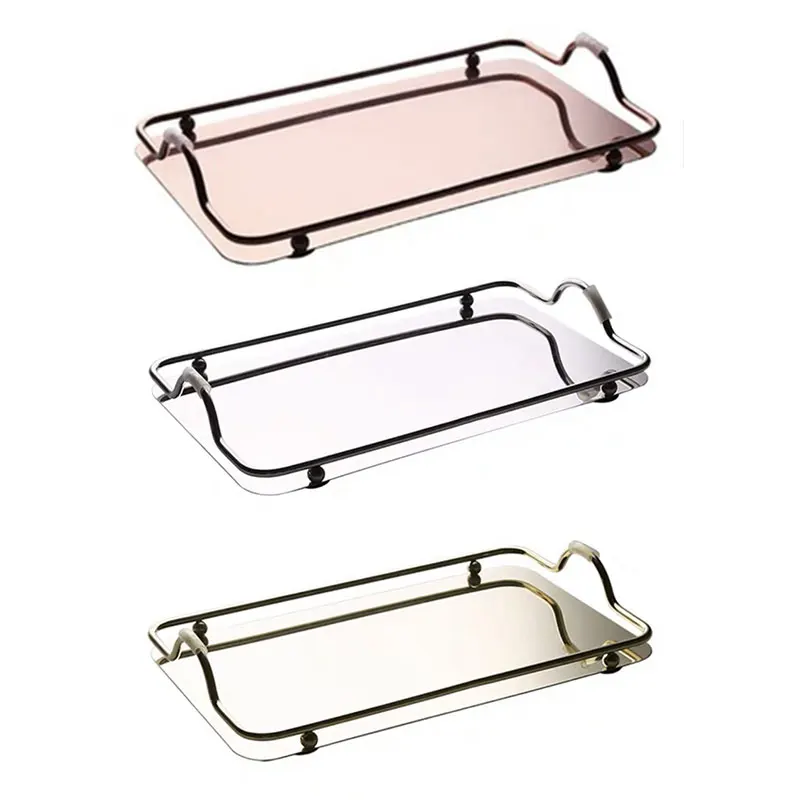 

Large Rectangle Tray With Handle, Decorative Luxury Tea Tray, Coffee Table Decor,For Household Jewelry And Cup Storage