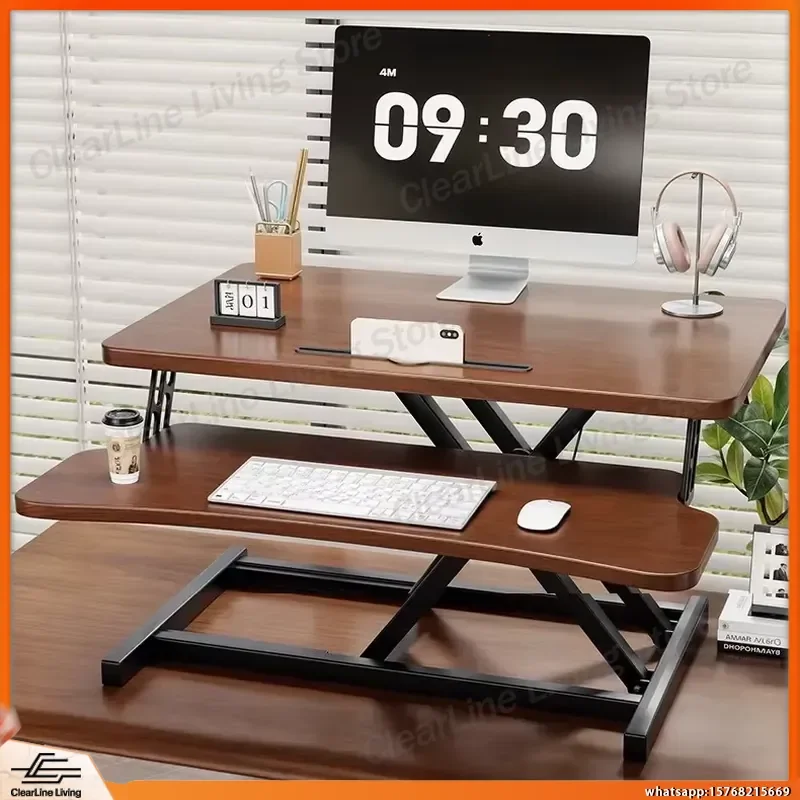 

Electric Height Adjustable Standing Desk Dual Layer Wide Desktop Computer Desk with Waist Support for Home Office Workstation