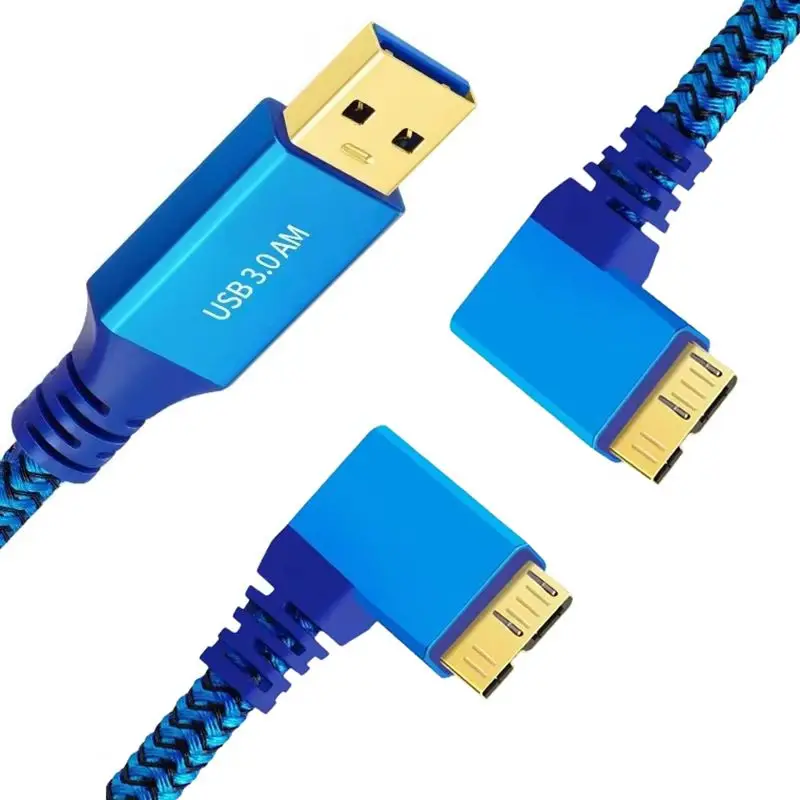 1M Micro USB 3.0 Data Cable Type A to 90 Degree Micro-B Braided Cord 5Gbps High Speed for Mobile Stoarge PC External Hard Drives