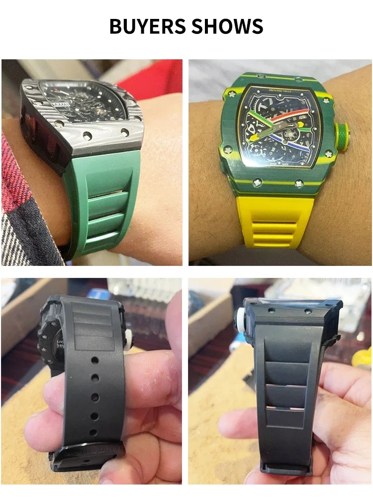 For Richard Mille Rm011 Convex Interface Replace Original Watchbands Accessories Rubber Silicone Fold Buckle Watch Strap