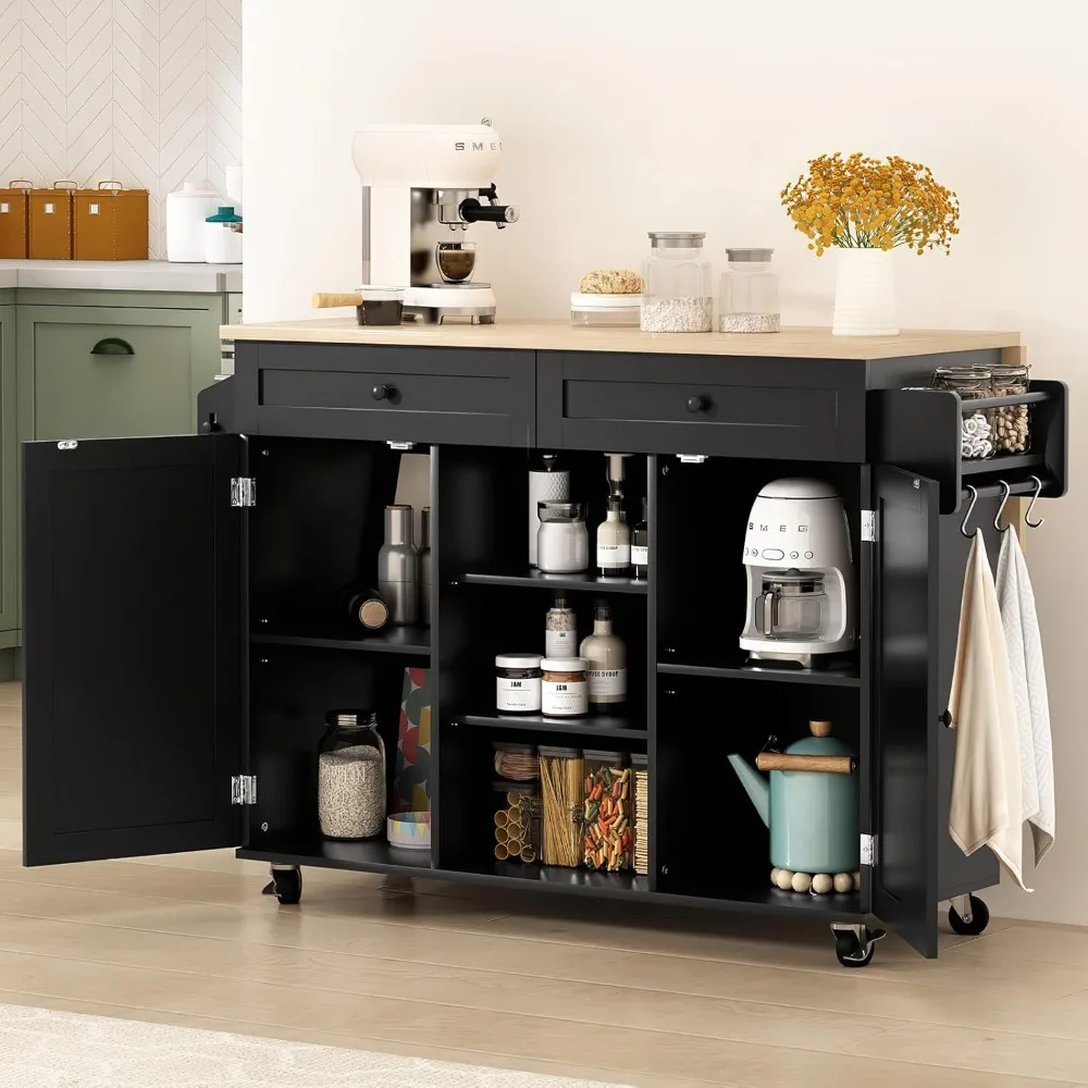 Kitchen Island on Wheels, Rolling Kitchen Island Cart with Drop Leaf Countertop, Island Table for Kitchen Islands & Trolleys