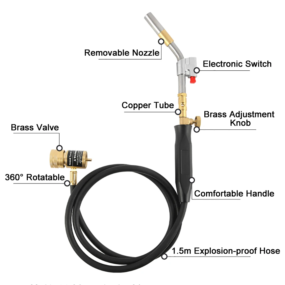 Mapp Gas Torch Self Ignition Copper Tube Solder Welding Torch With 1.5 Meters Hose Heating Quenching Soldering Tools