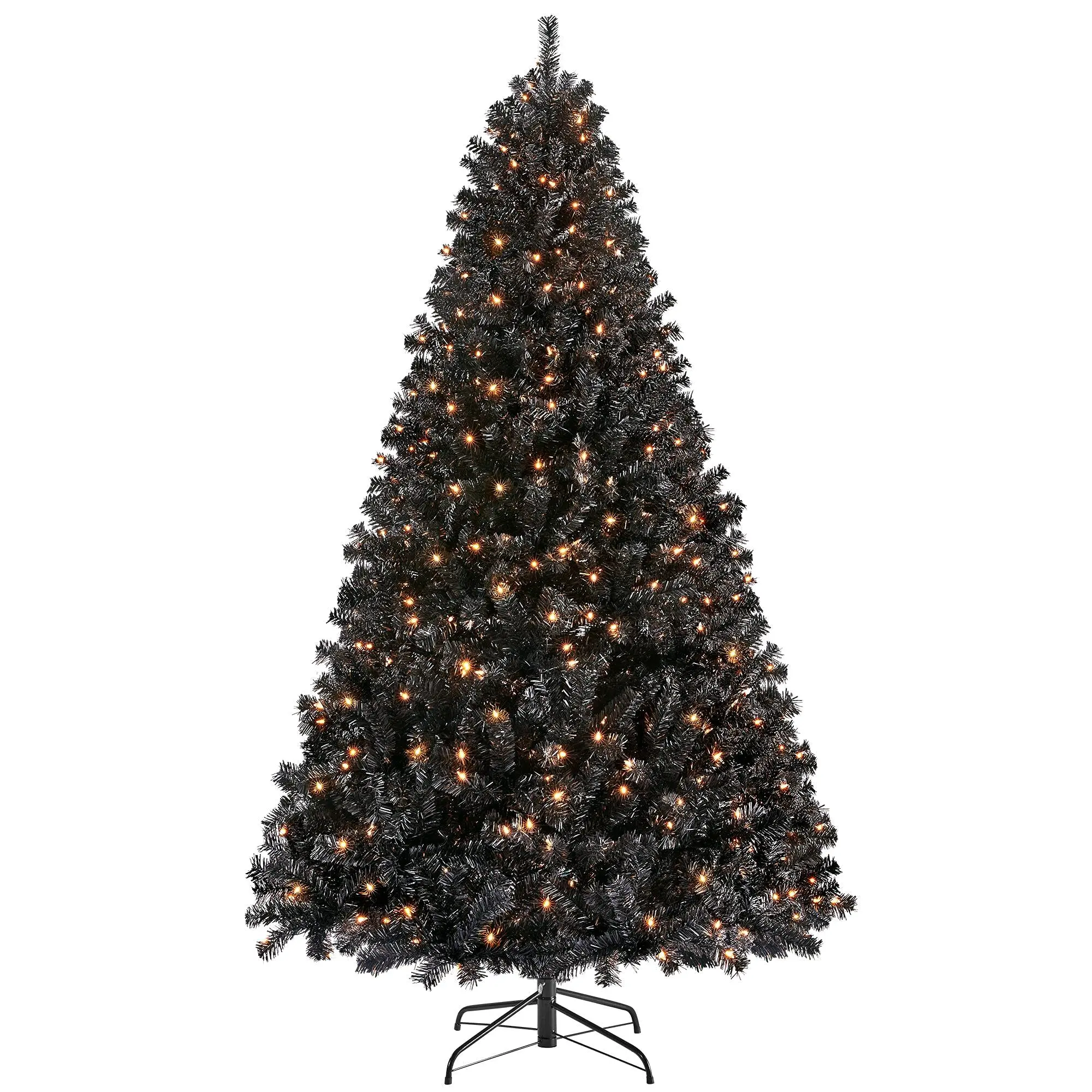 6ft Pre-lit Christmas Tree with 300 Warm White Lights, Black