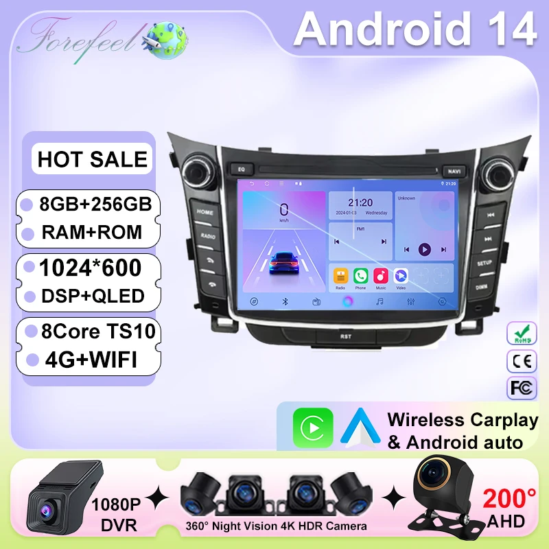 Android Car Stereo Unit Multimedia For Hyundai I30 Elantra GT 2012 - 2017 Radio Video Player GPS Wireless Carplay Android Auto