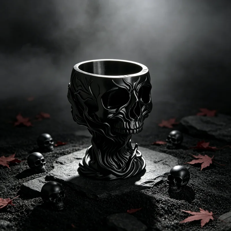 Multifunctional Gothic Skull Tall Vessel, Smoke-Patterned Sculpted Storage Cup, Dual-Purpose Candle Holder + Mini Flower Pot, Desktop Decoration for Bars, Dorms, and Bedrooms