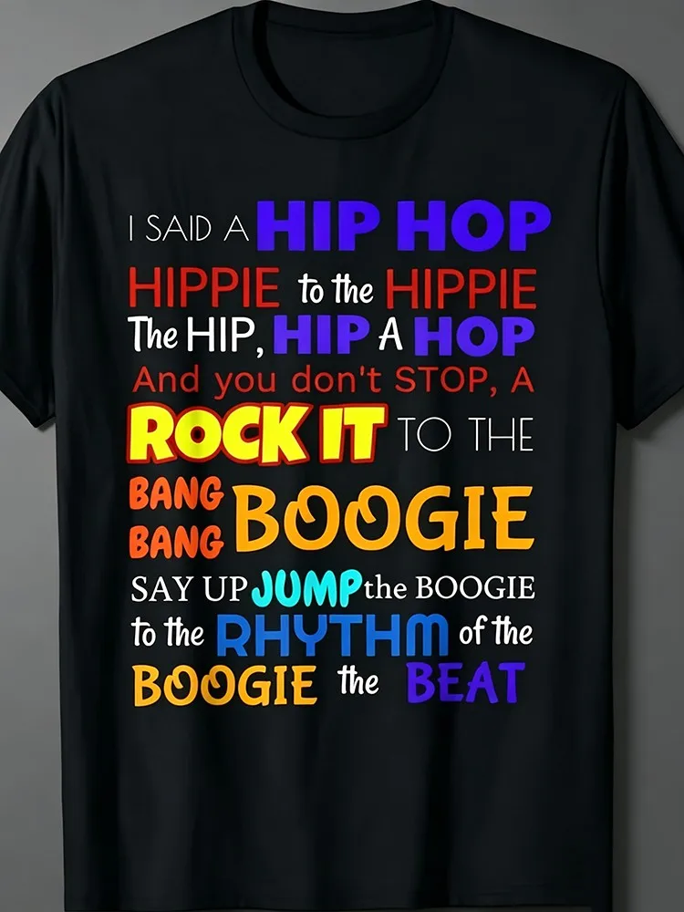 Classic Hip Hop Lyric Letter Print T-Shirt, Unisex Crew Neck Short Sleeve Tee, Rap Music Lovers Casual Apparel