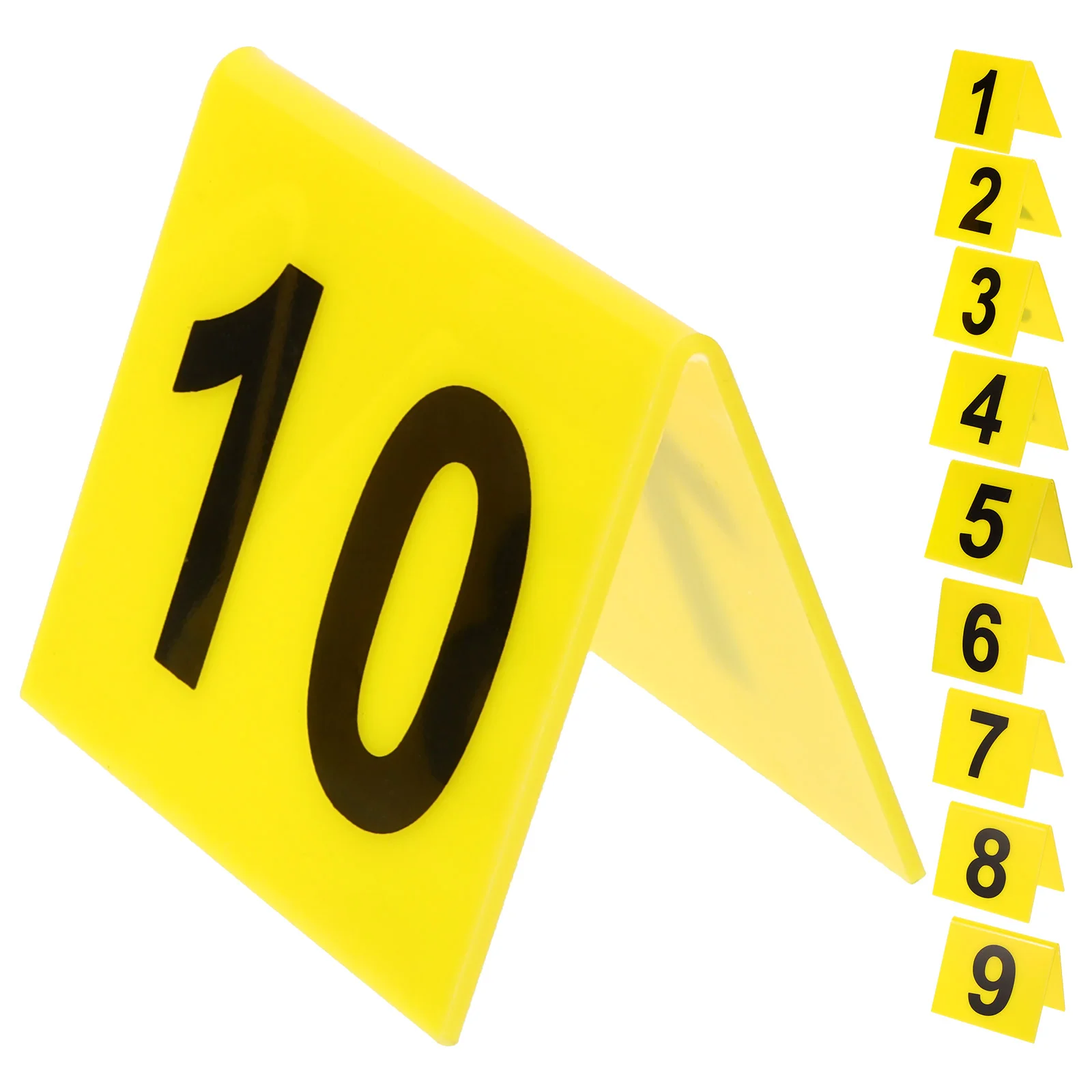 10pcs Acrylic V Shape Number Marker Table Signs 5 5x6 3cm Yellow Background Double Sided Restaurant Banquet Evidence