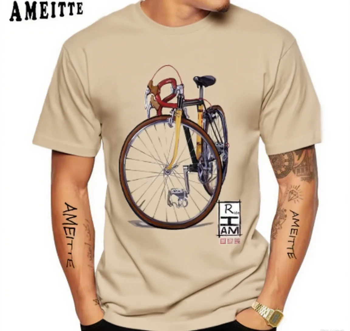 

Bike Art Themed Cotton T - Shirt Realistic Bike Print Must - Have for Bike Lovers Brand Streetwear Print New Arrival Tee S-4XL
