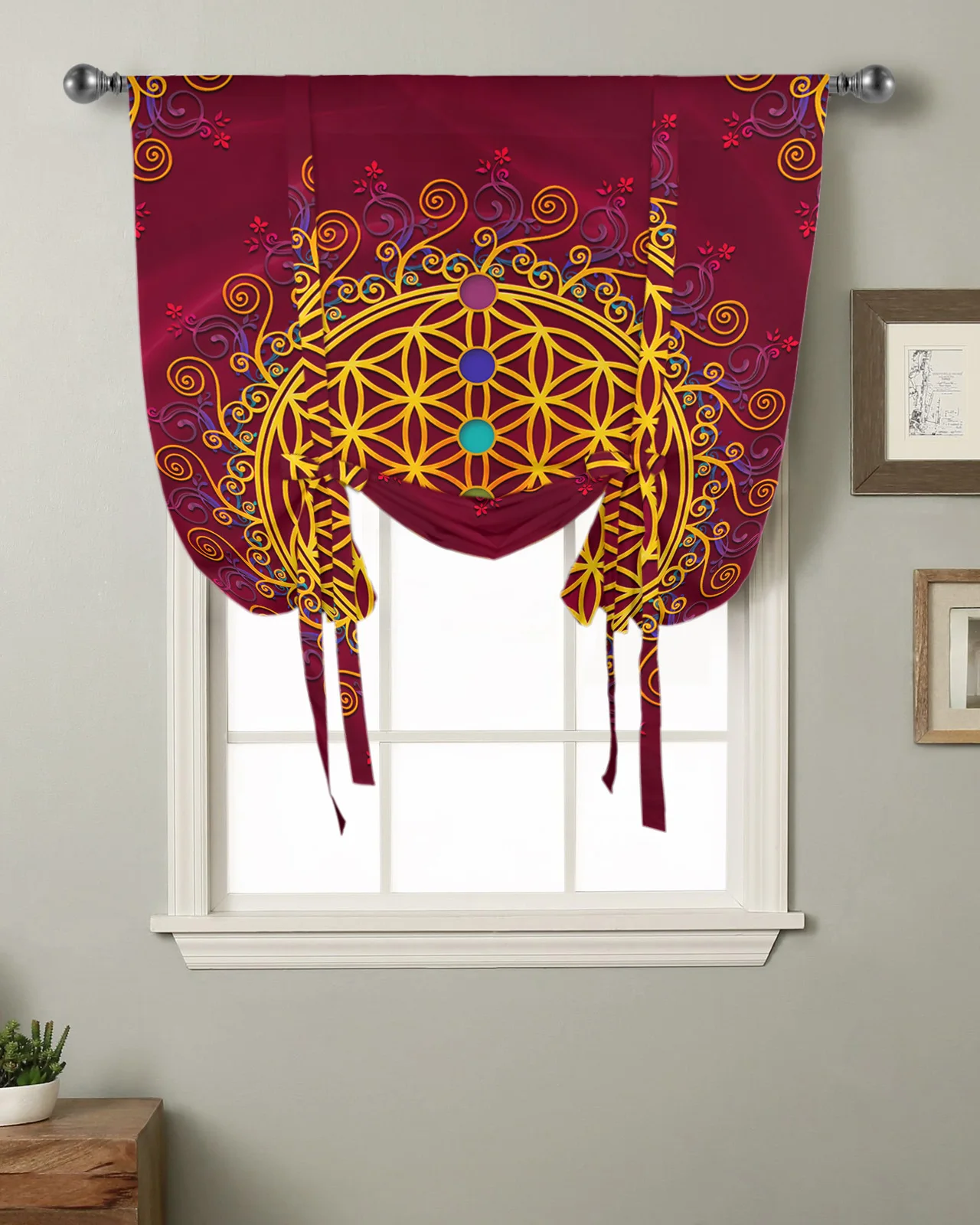 Flower Of Life Vine Man Leaf Window Curtain for Living Room Bedroom Balcony Cafe Kitchen Tie-up Roman Curtain