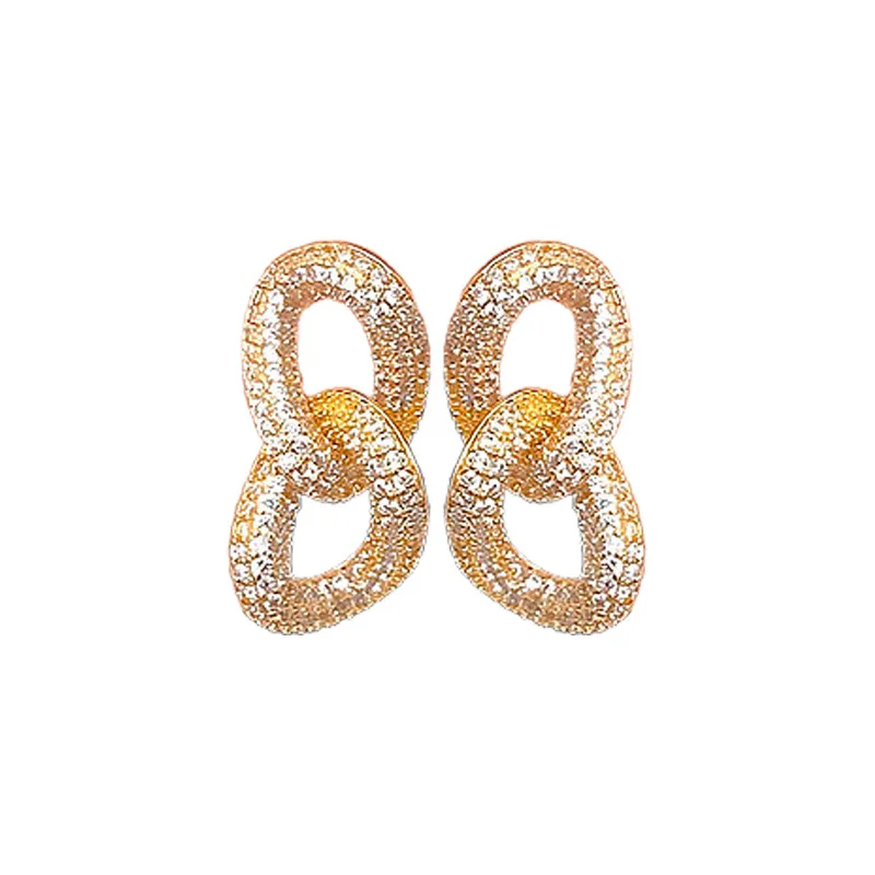 French Style Light Luxury Micro Inlaid Zircon Splicing Chain Long Style Super Sparkling Personalized Temperament Earrings
