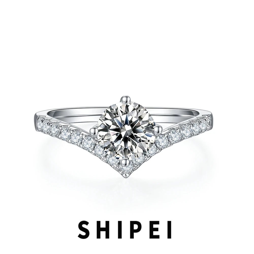 

SHIPEI 1CT D Moissanite Diamond Gemstone Engagement Ring Jewelry For Women V-Shaped 100% 925 Sterling Silver Anniversary Gift