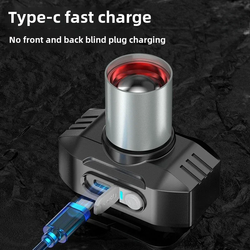 Faro a LED a luce forte Torcia montata sulla testa con zoom super luminoso Torcia da campeggio portatile ricaricabile USB Edc Torcia da pesca