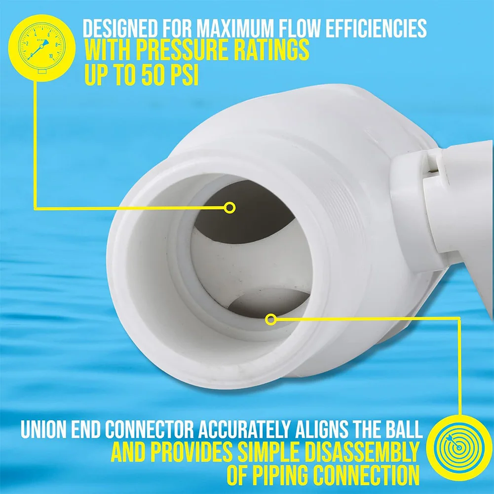 صمام كروي ثنائي الاتجاه صمام مضخة حمام السباحة 1.5 - 1.25 بوصة موصل إيقاف مرشح حوض السباحة بحد أقصى 50 رطل لكل بوصة مربعة لتصنيف الضغط لغطس الفناء الخلفي المنزلي
