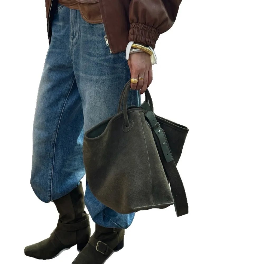 

Simple Leisure Versatile Tote Bag Retro Matte Cowhide Bracelet Bag Large Capacity Lazy Commuter Vegetable Basket Bag Women