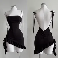 2026 Sexy Sleelveless Backless Mini Dress Women Summer Europe America Lace Up Bodycon Dresses High Street Party Club Black Dress