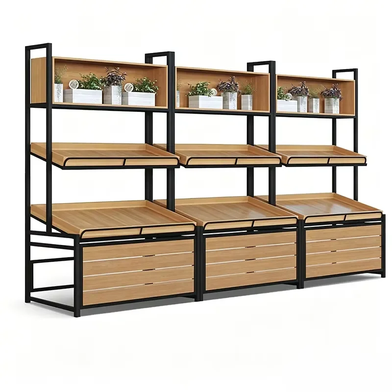 Multi Layer Fruit and Vegetable Display Shelf Storage Rack for Supermarket Fresh Produce Snack Store Organization Stand