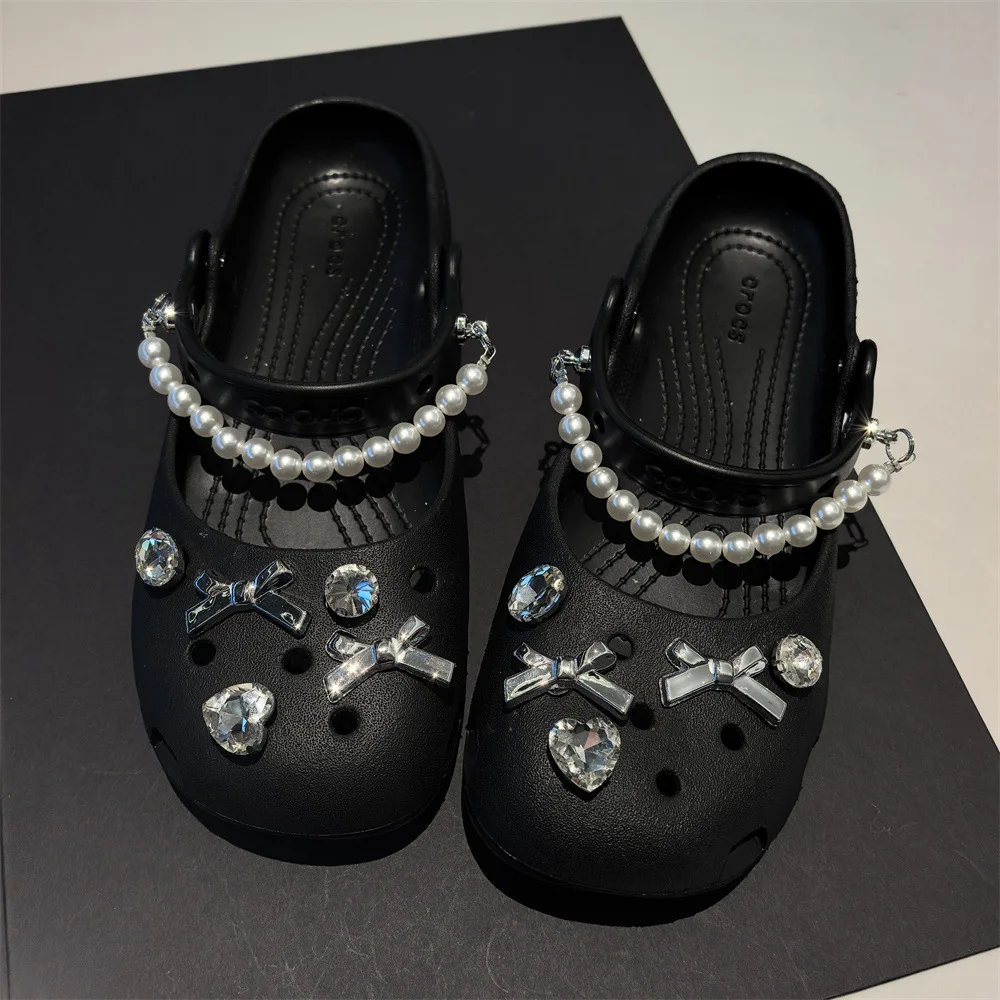 Shoe Charms Ballet Style Faux Pearl Bow Rhinestone Clog Buckle Detachable Girls Small Lightweight Multicolor Daily Party Gift