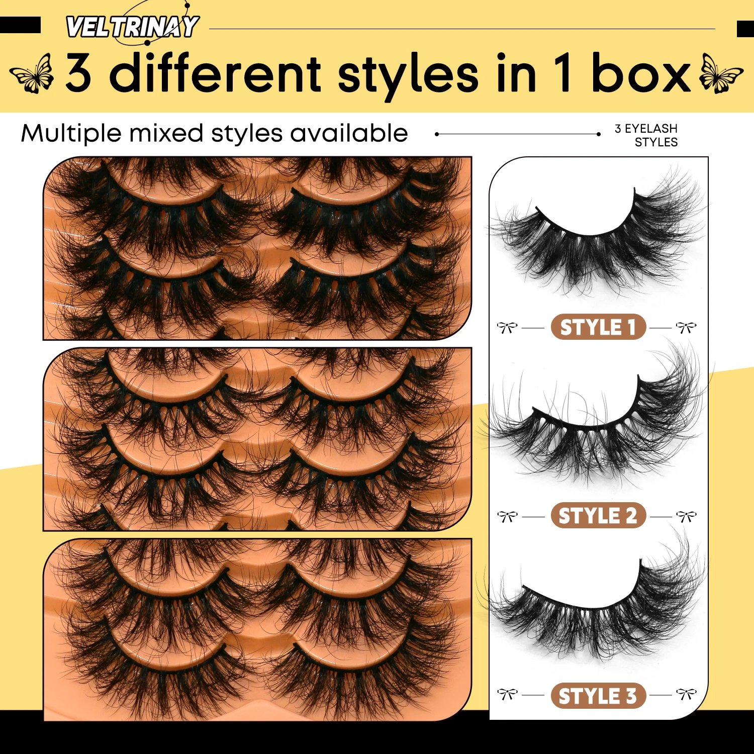 Sztuczne rzęsy Veltrinay Cat Eye, puszyste rzęsy 3D z norek, naturalny wygląd, rzęsy do noszenia na co dzień, na imprezę, wesele, lekkie, wielokrotnego użytku, do makijażu.