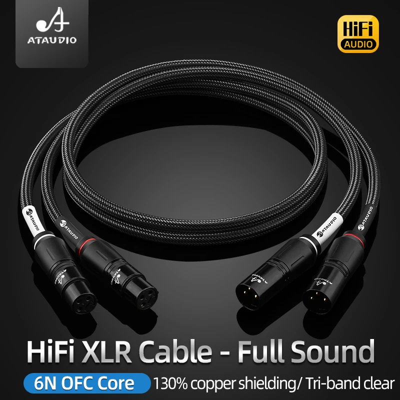 One Pair HiFi 6N OFC XLR Audio Cable for  Amplifier Microphone Gold-Plated Plug 2XLR Male to 2XLR Female Balanced Stereo Cable